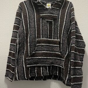 Striped Baja Hoodie size Large Mexican Poncho Hoodie Beach Boho‎